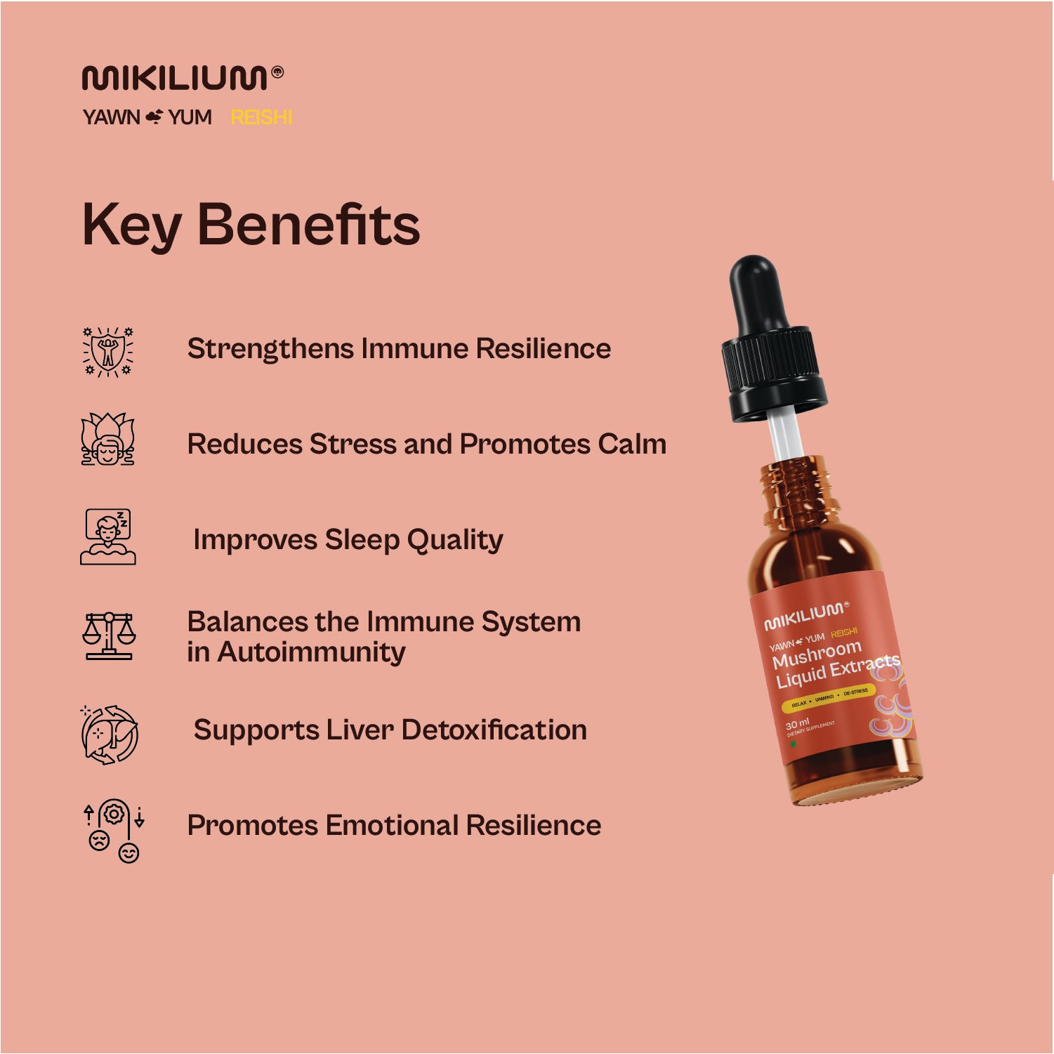 Yawn Yum - Reishi Mushroom Liquid Dual Extract - benefits
