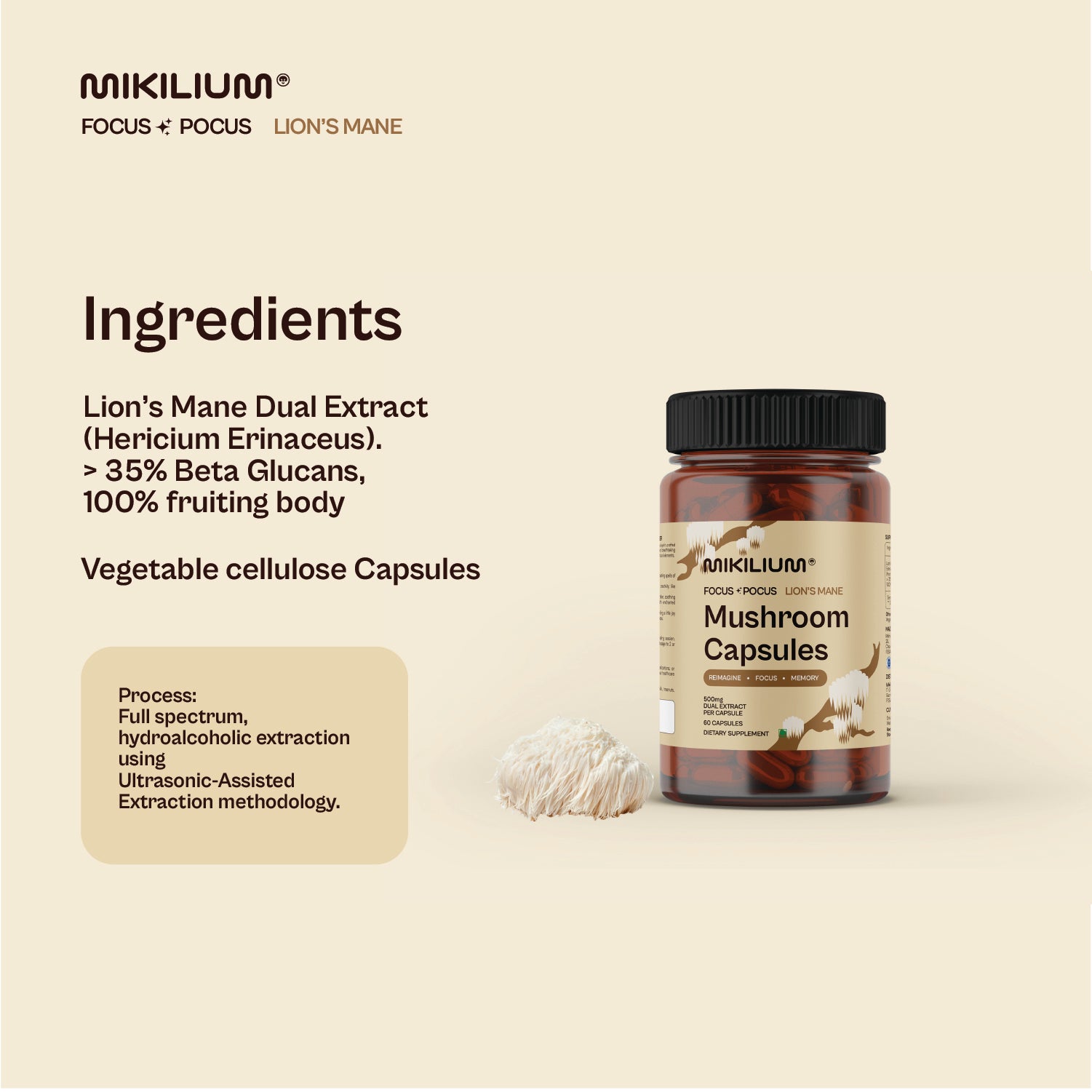 Focus Pocus - Lion's Mane Mushroom Dual Extract Capsules - Ingredients