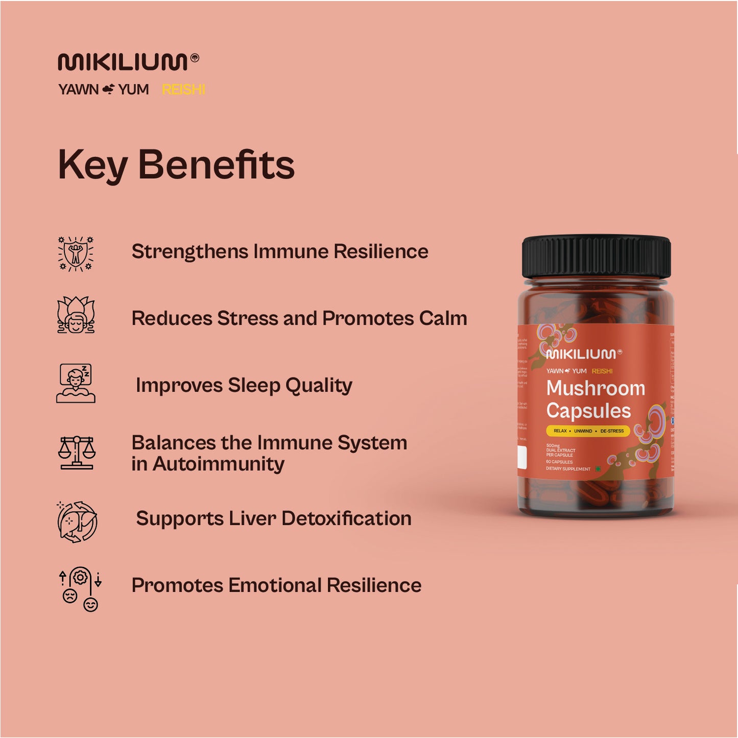 Yawn Yum - Reishi Mushroom Dual Extract Capsules - benefits