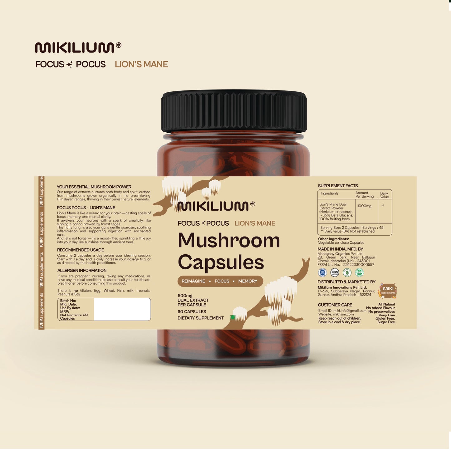Focus Pocus - Lion's Mane Mushroom Dual Extract Capsules - label