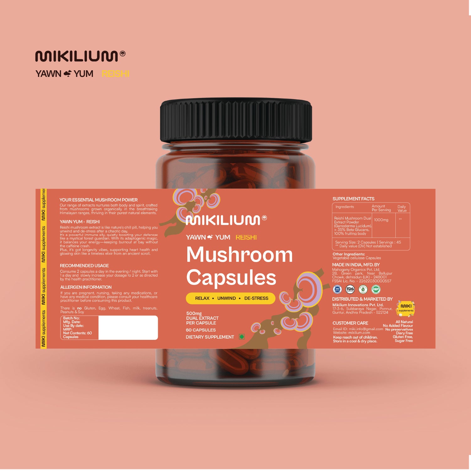 Yawn Yum - Reishi Mushroom Dual Extract Capsules - label