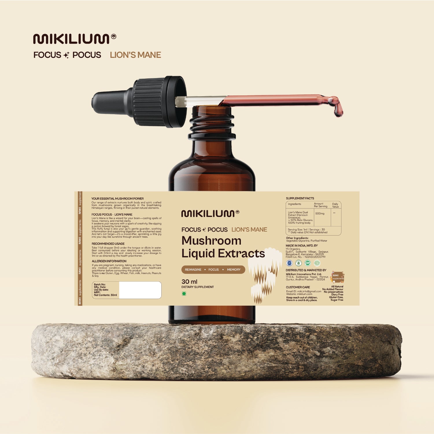 Focus Pocus - Lion's Mane Mushroom Liquid Dual Extract - label