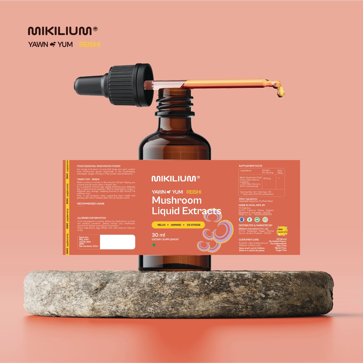 Yawn Yum - Reishi Mushroom Liquid Dual Extract - label